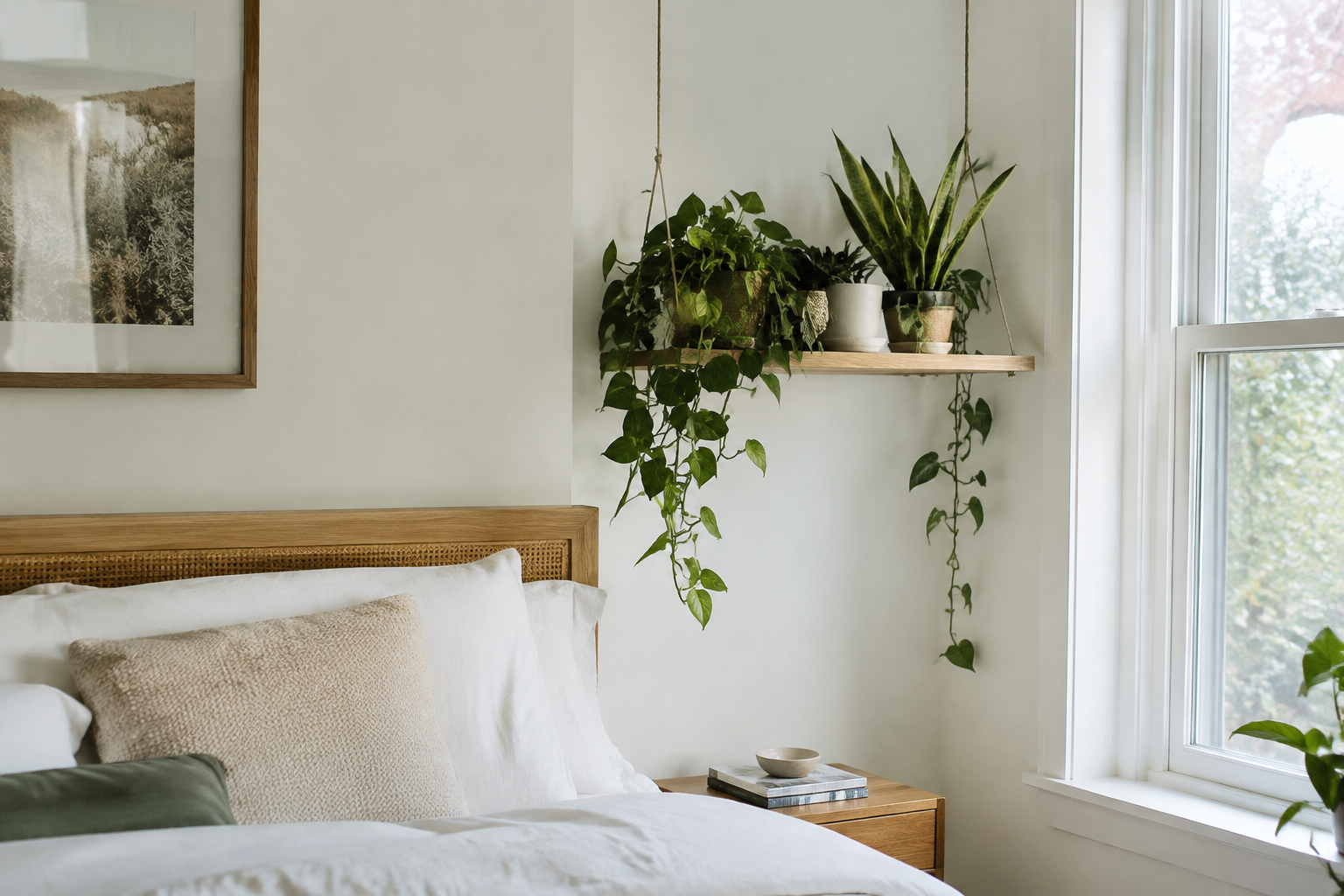 Hanging Plant Shelf Near the Window
