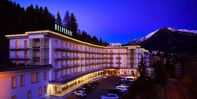 Steigenberger Grandhotel Belvédère at dusk, Davos