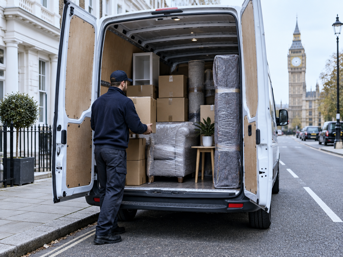 Clean removal van with loaded boxes