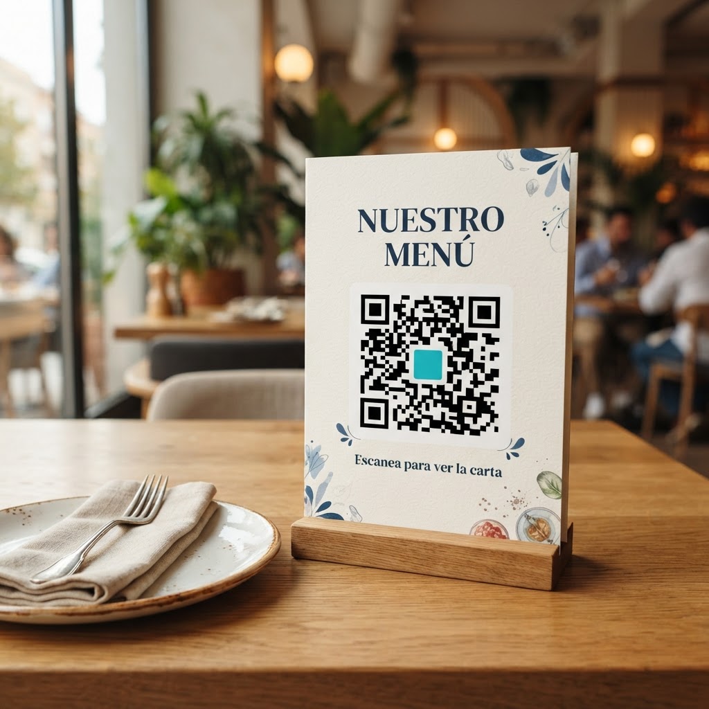 Mockup of a restaurant menu with a QR code on the table