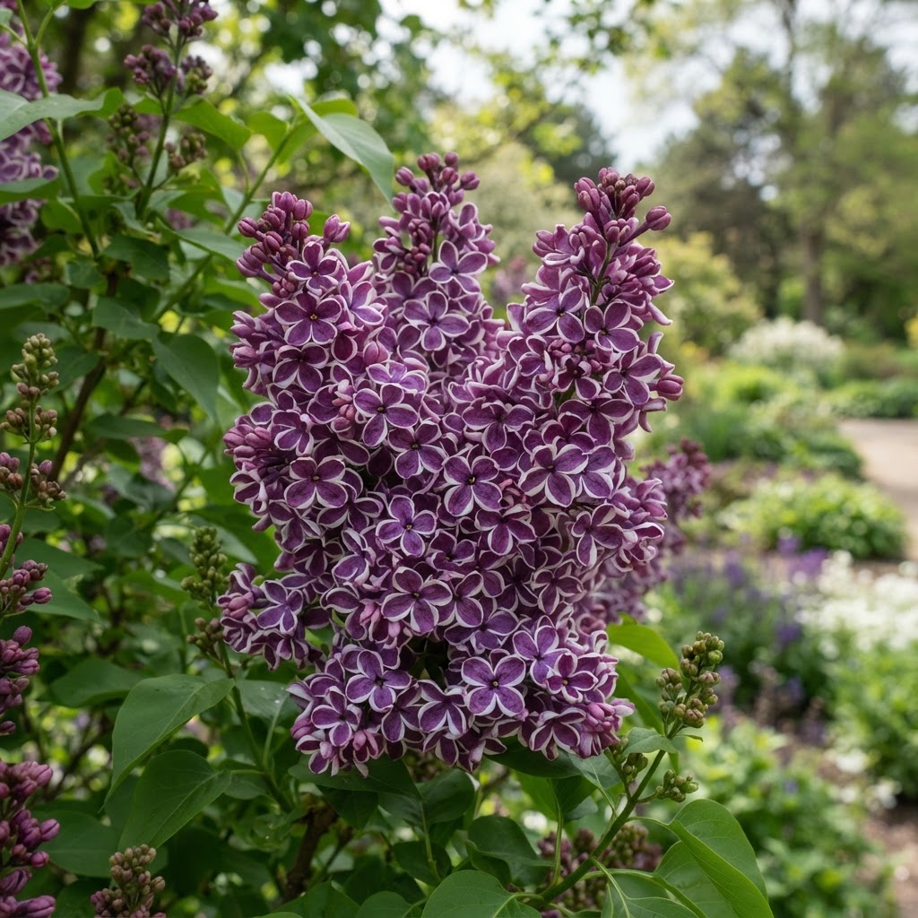 Close-up of a bicolour lilac with deep purple florets edged in white