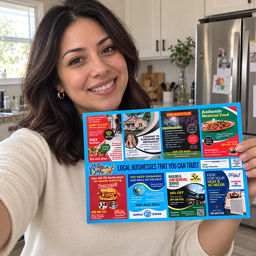 A local McAllen resident holding the Hello RGV community postcard