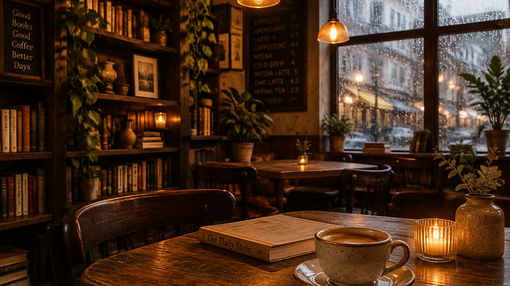 Cozy Café concept — The Quiet Chapter, a fictional Borazzo café