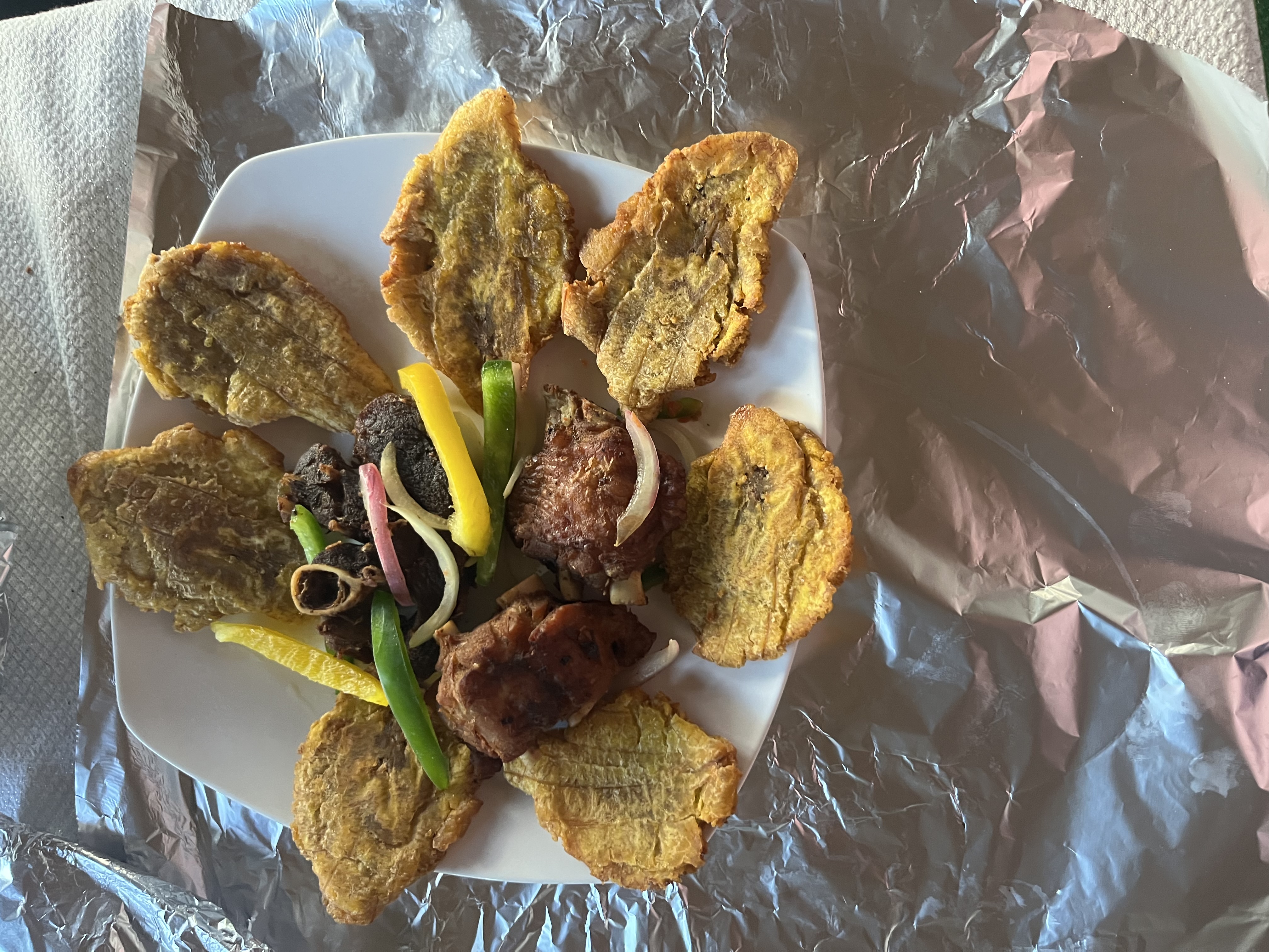 Fried turkey with fried plantains