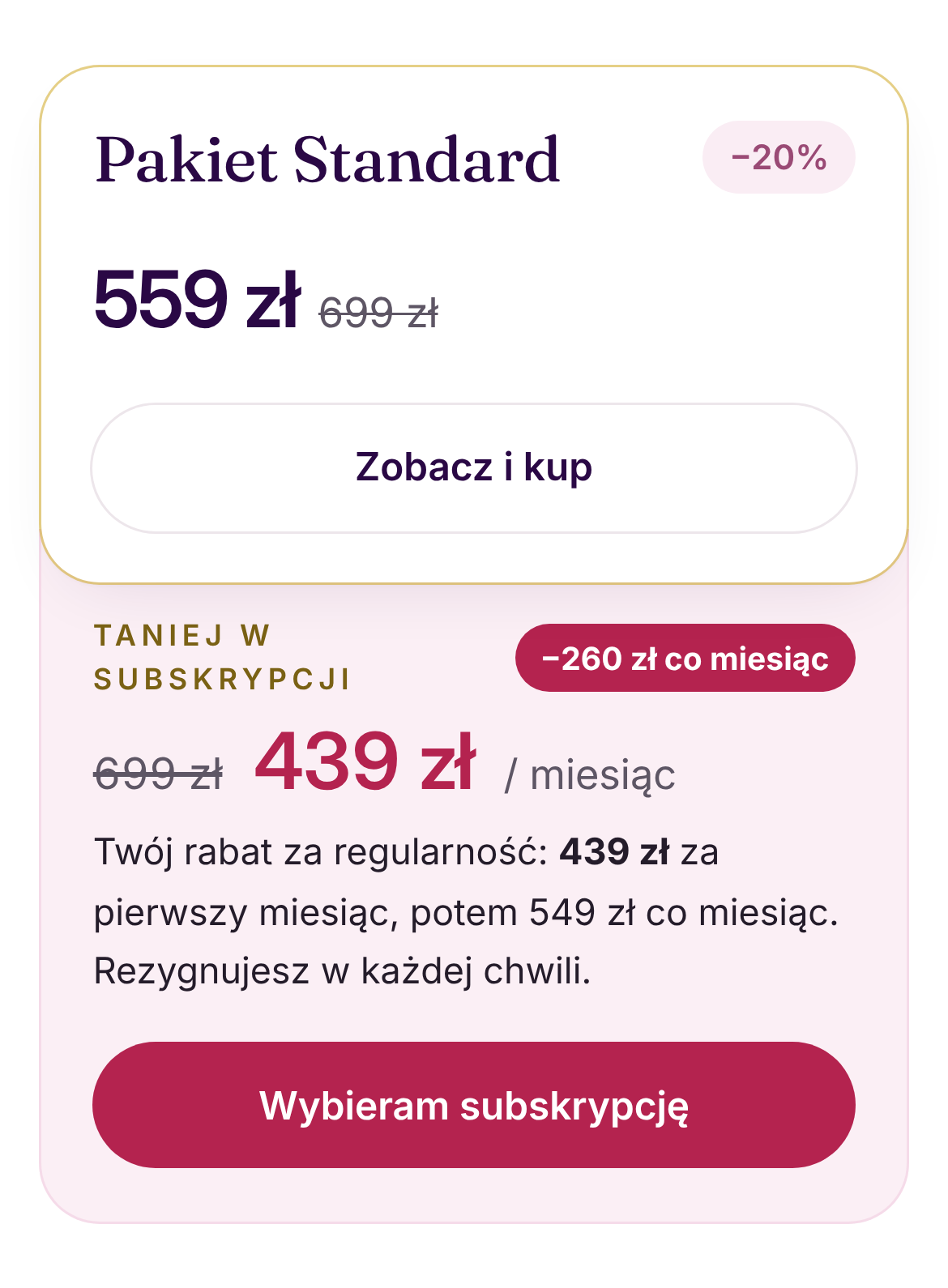 Zakup i subskrypcja online w aplikacji AuraShape