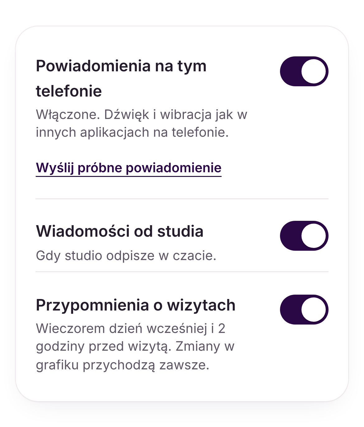 Przypomnienia przed wizytą w aplikacji AuraShape