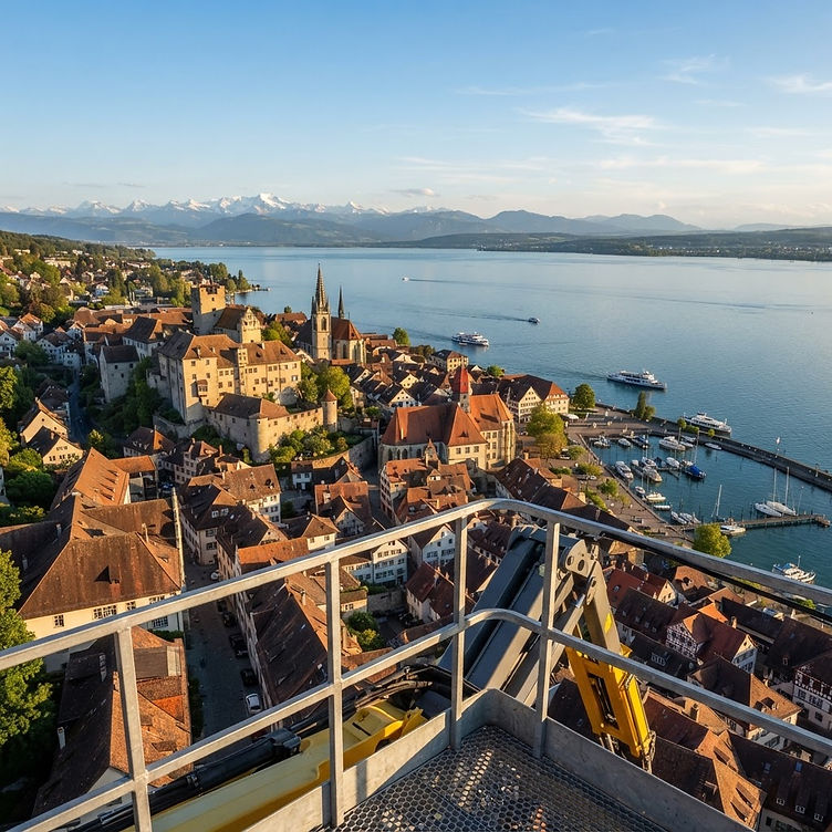 Blick über Konstanz von einer Arbeitsbühne