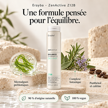 Shampooing Balance Z12B – Cuir Chevelu Gras, vue de trois-quarts