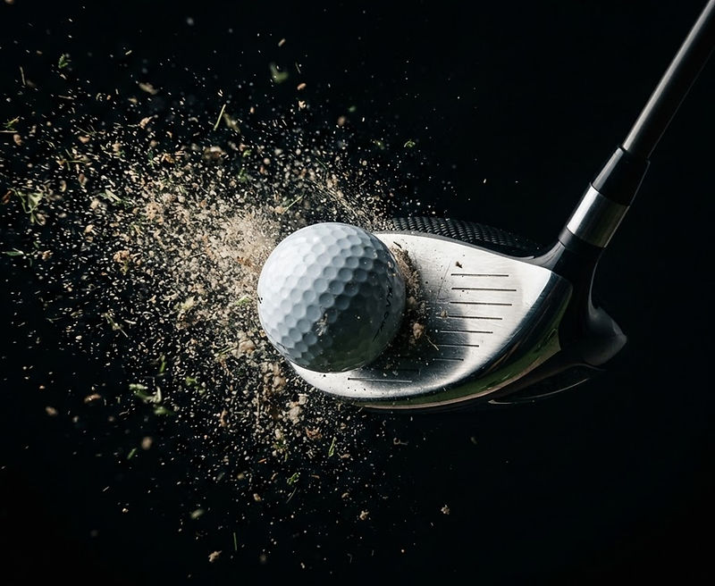 Golf ball at moment of impact