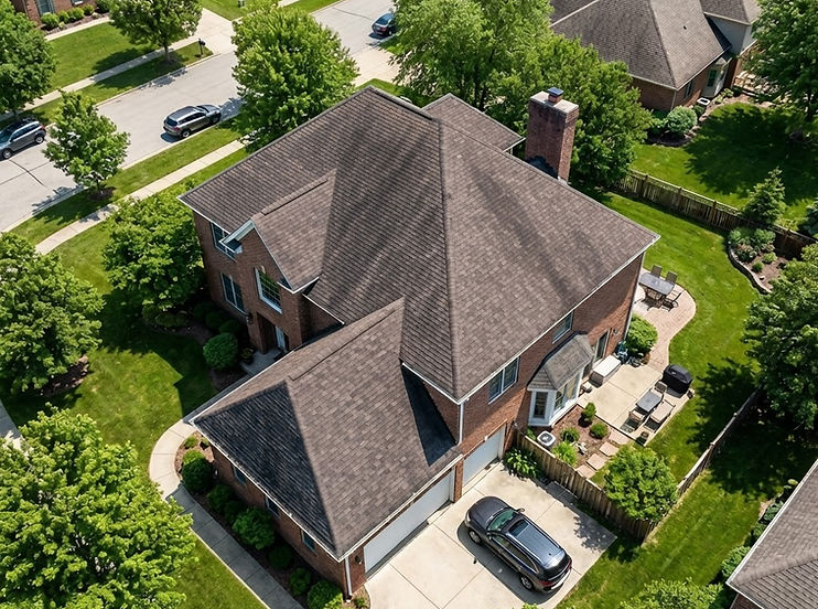 Same St. Louis roof before restoration, showing aged and storm-damaged shingles