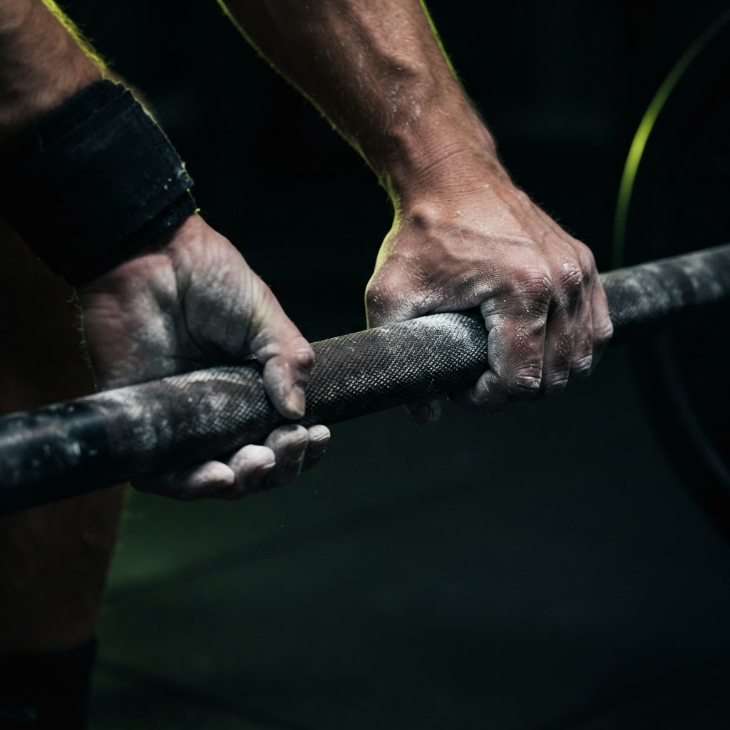 Athlete gripping a barbell