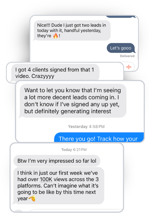 Client messages reporting leads and clients signed from their content