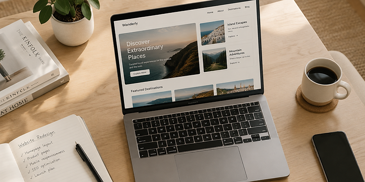 Laptop on desk showing website mockups