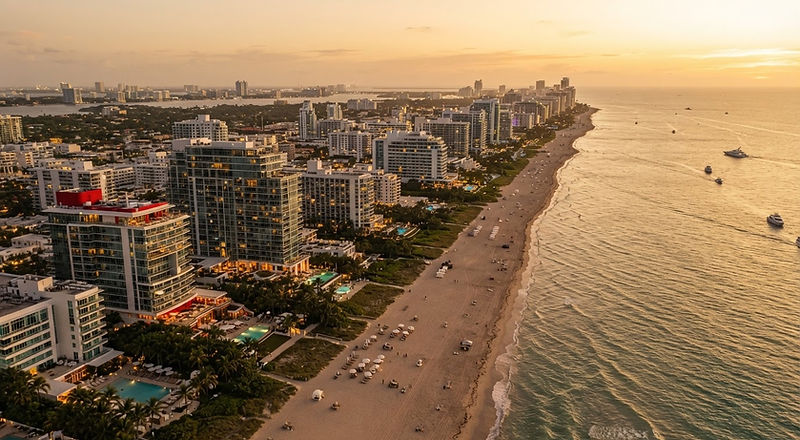 Miami coastline at golden hour