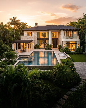 Contemporary Coral Gables estate at golden hour