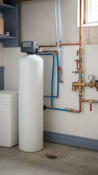Water softener and brine tank in a residential utility room