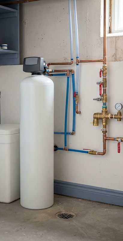 Water softener and brine tank in a residential utility room