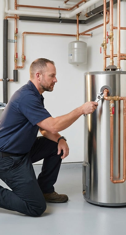 Technician checking a residential water heater