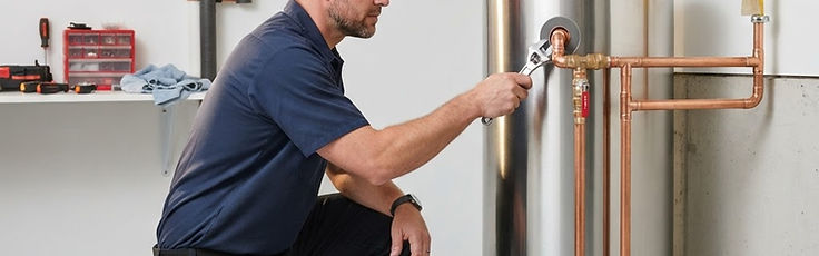 Technician working on a water heater