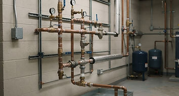 Water supply pipes and shutoff valves in a utility room
