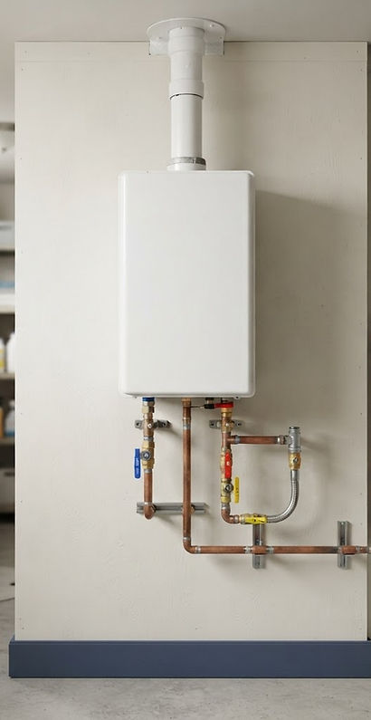 Tankless water heater with connected water supply pipes