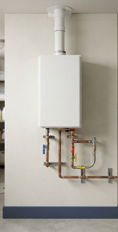 Tankless water heater with connected water supply pipes
