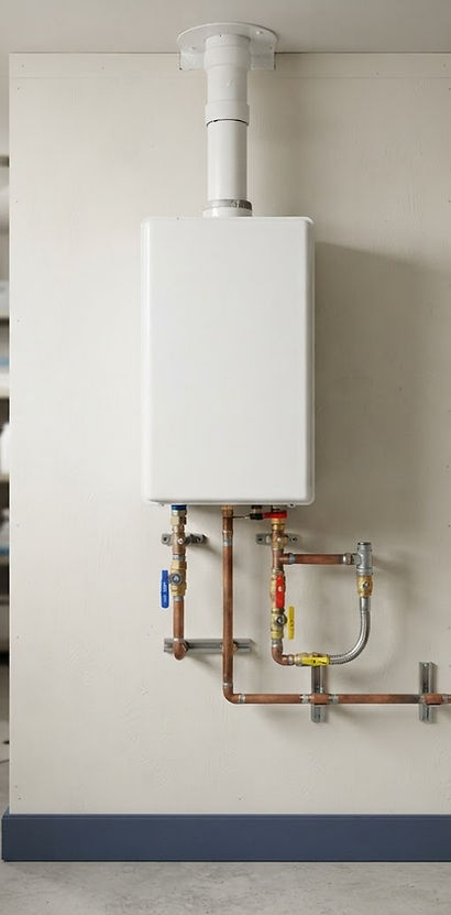 Tankless water heater with connected water supply pipes