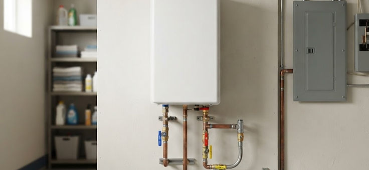 Tankless water heater with connected water supply pipes