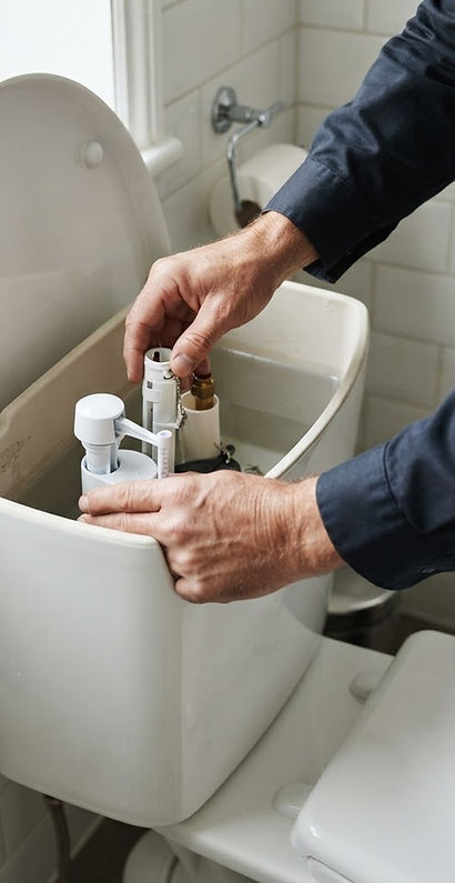 Plumbing work on a toilet cistern and its connections