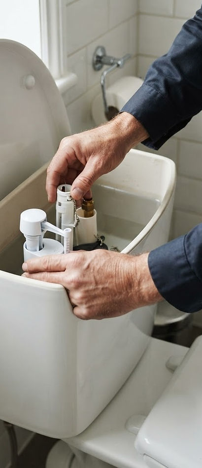 Plumbing work on a toilet cistern and its connections