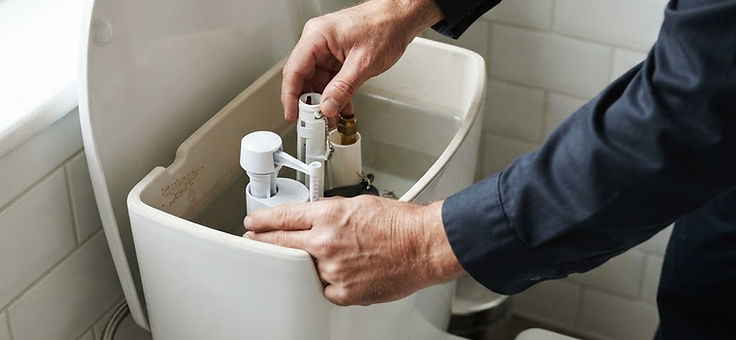 Plumbing work on a toilet cistern and its connections