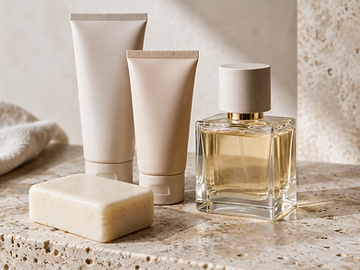 Beauty and personal care products on stone