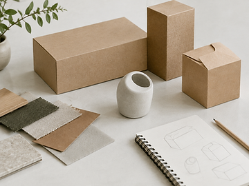 Packaging prototypes and material swatches