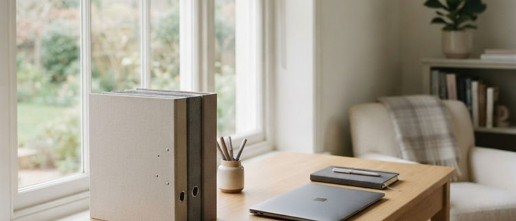 Case files and documents on a desk