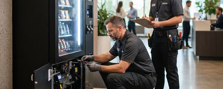 Servicemonteurs van Smart Catering bij een vendingmachine