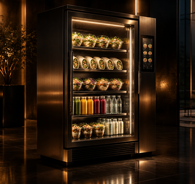 Smart Fridge vendingmachine in een moderne kantooromgeving