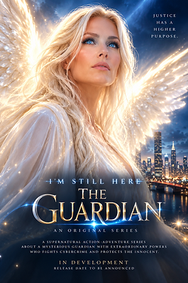 I'M STILL HERE: THE GUARDIAN promotional poster — a guardian angel with glowing wings above a night city skyline