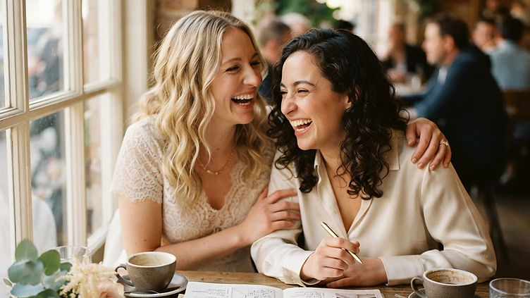 Brides planning together over tea