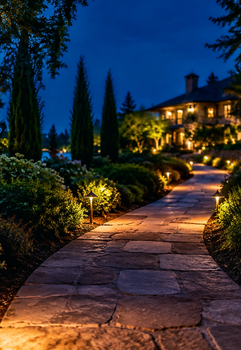 Garden path with warm path lights