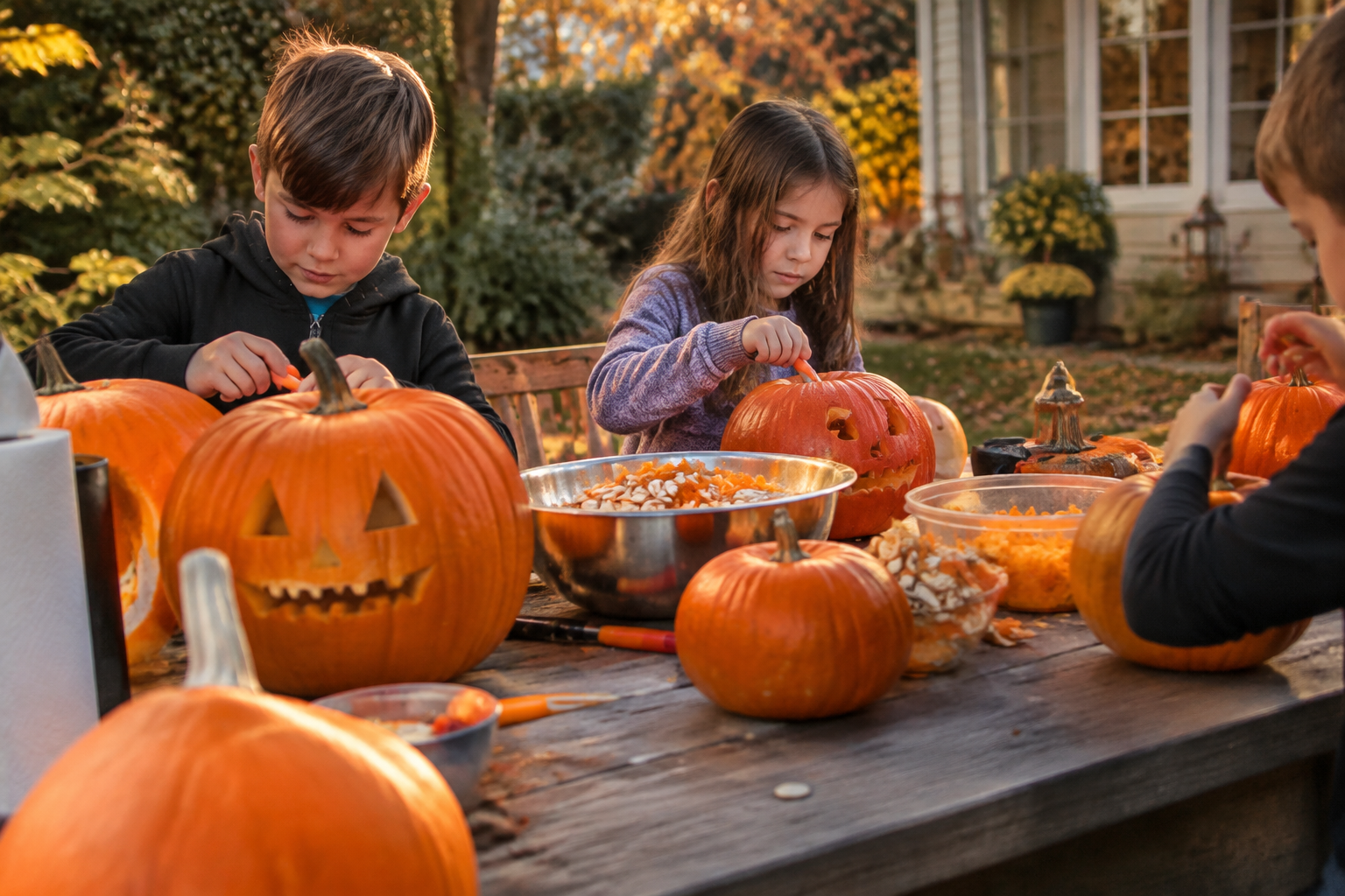13. Pumpkin Carving Station - backyard Halloween party idea