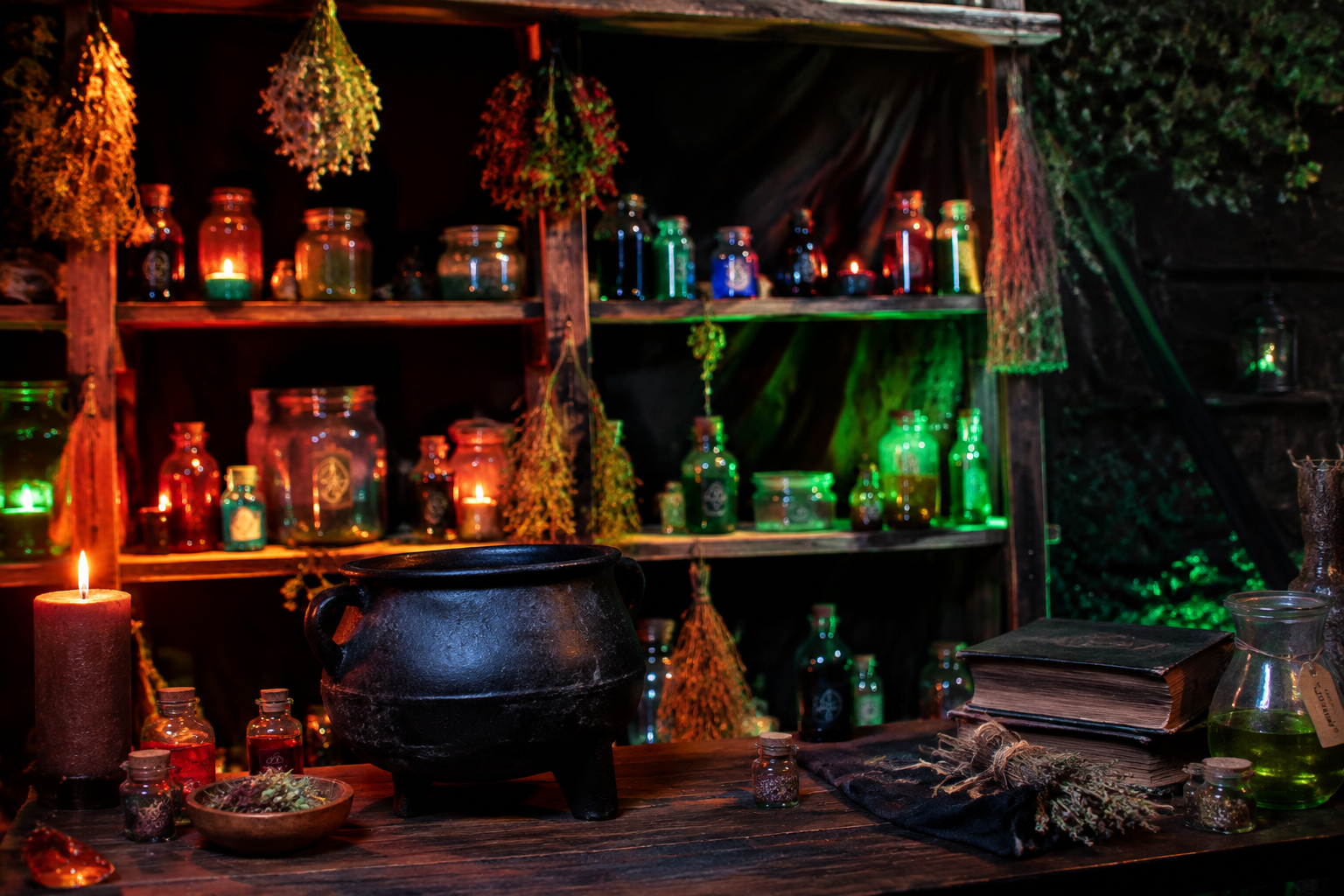 16. Witch's Apothecary Bar - backyard Halloween party idea
