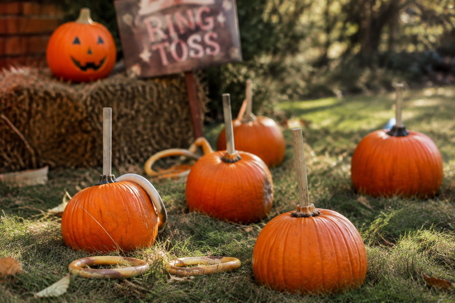 23. Pumpkin Ring Toss Game - backyard Halloween party idea