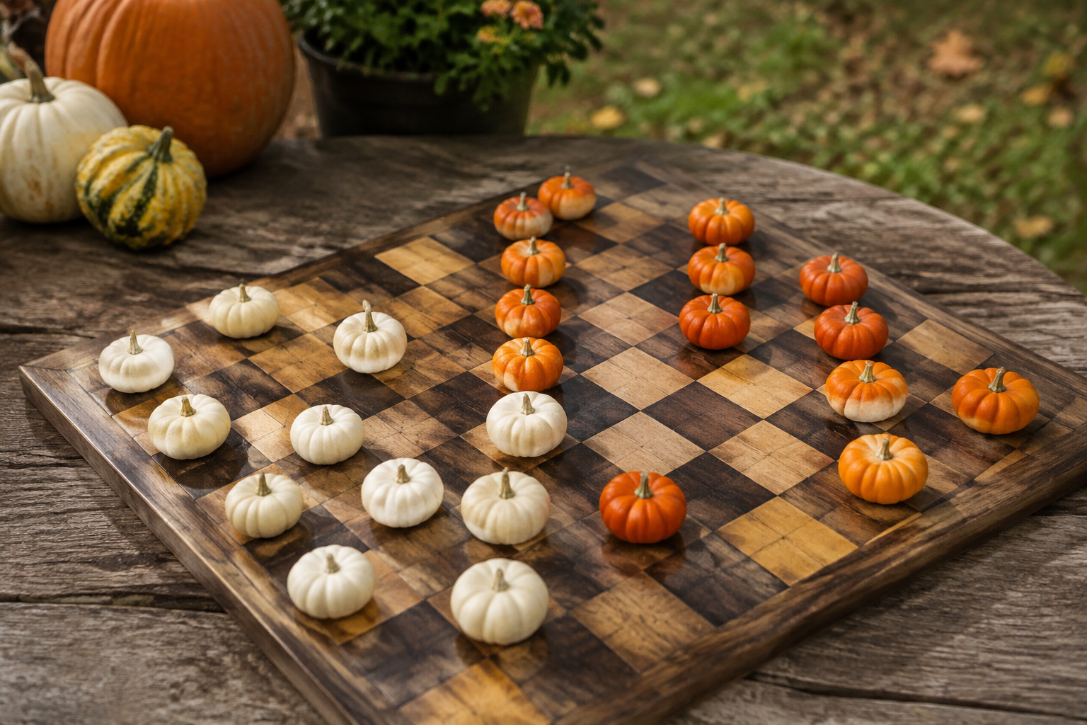 53. Pumpkin Checkers Game - backyard Halloween party idea