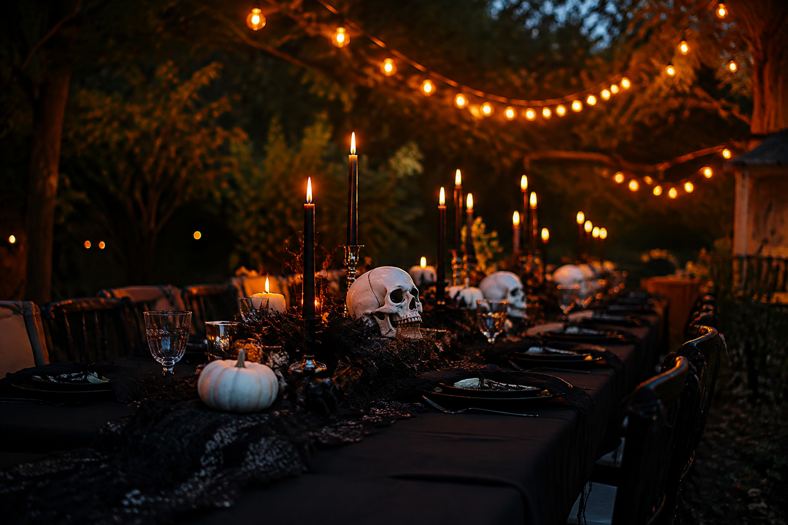 14. Spooky Outdoor Dining Table - backyard Halloween party idea