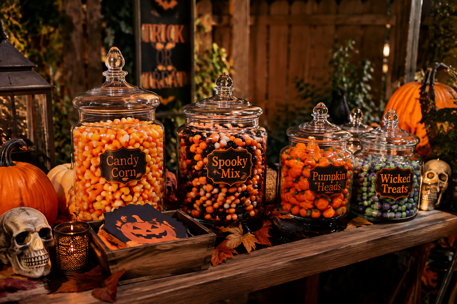 19. Trick-or-Treat Candy Bar - backyard Halloween party idea