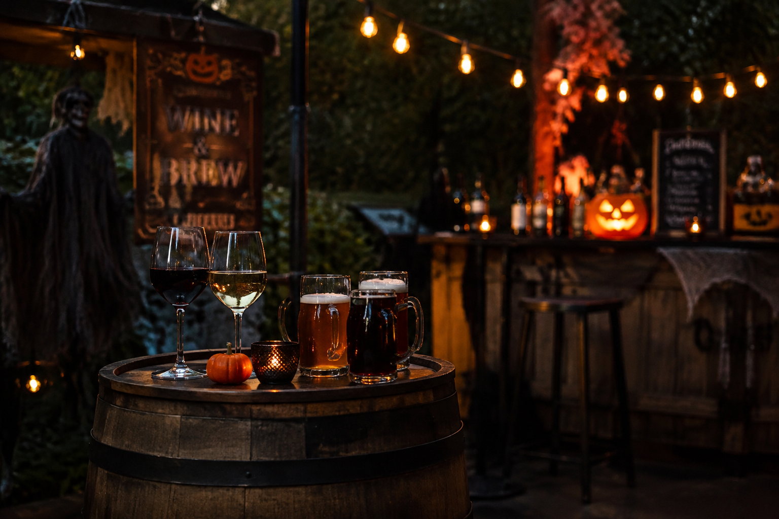 62. Halloween Wine & Brew Bar - backyard Halloween party idea
