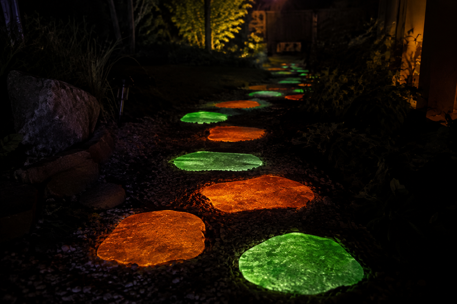 61. Glow in the Dark Pathway Stones - backyard Halloween party idea