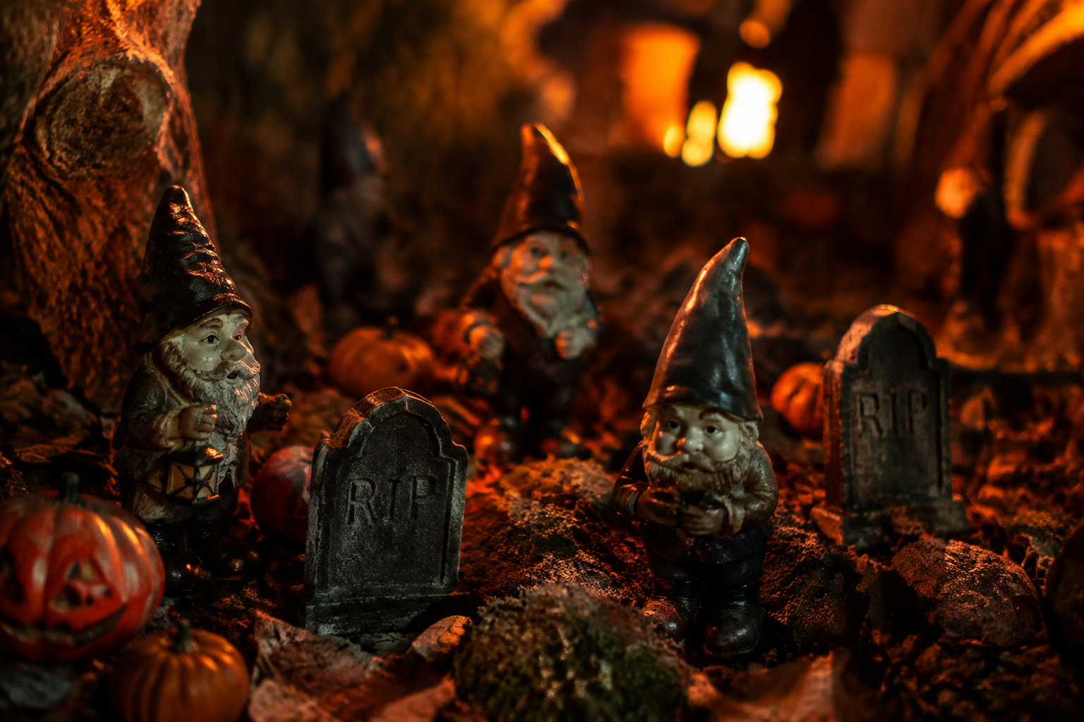 57. Haunted Garden Gnome Village - backyard Halloween party idea