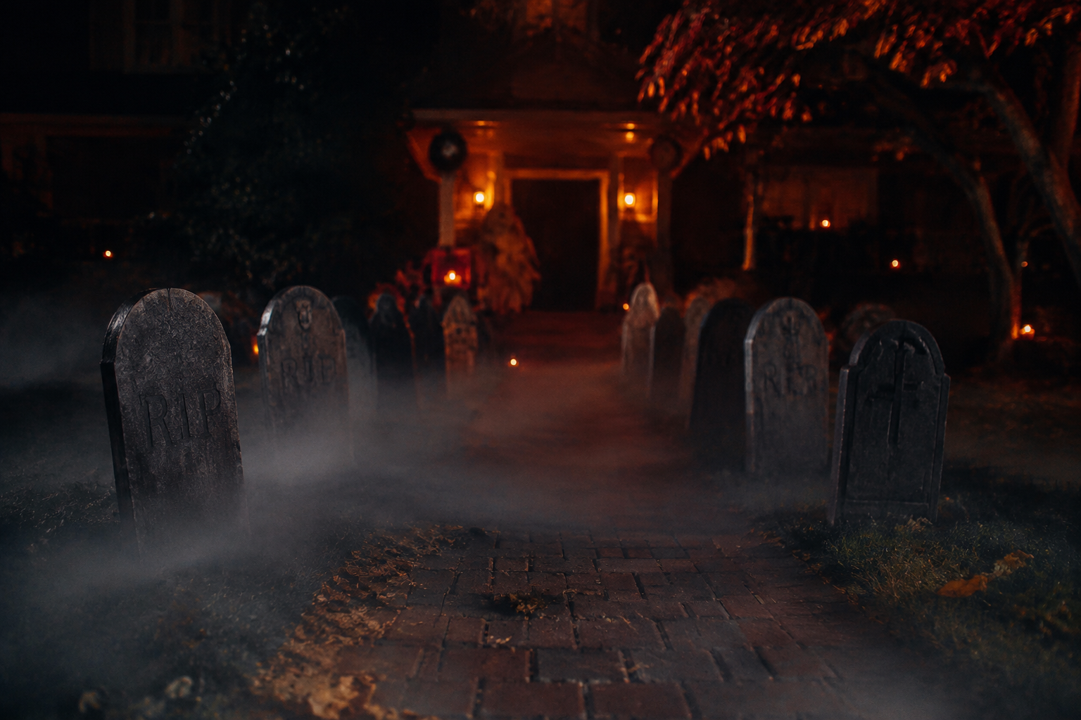 27. Tombstone Pathway - backyard Halloween party idea