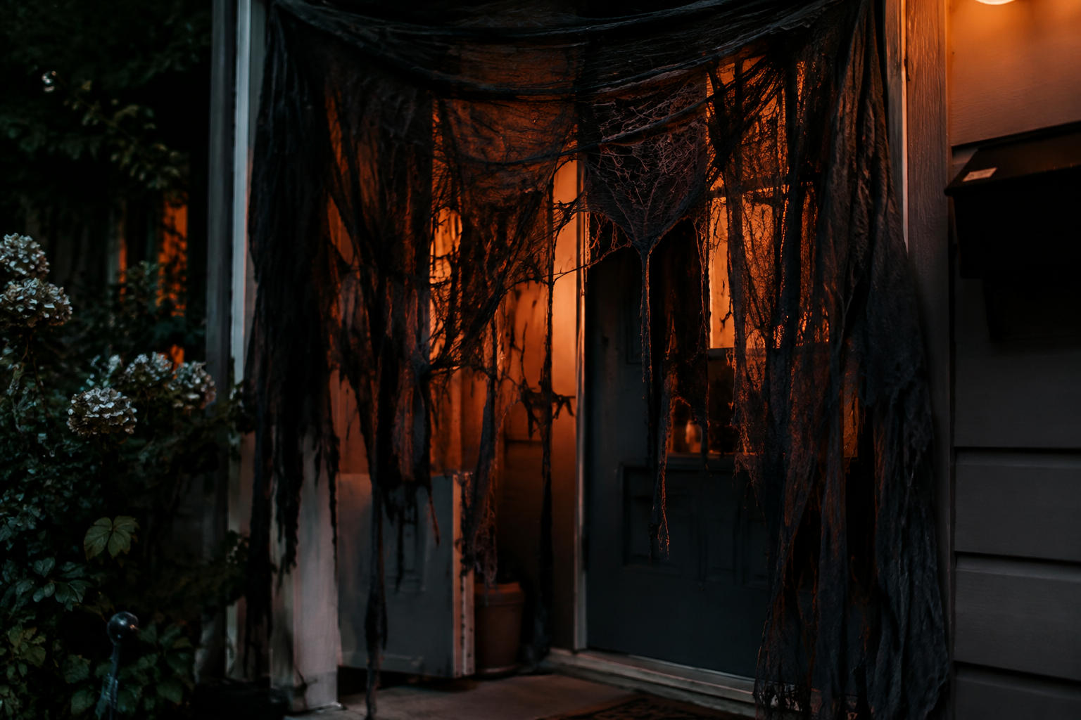51. Creepy Cloth Doorway - backyard Halloween party idea